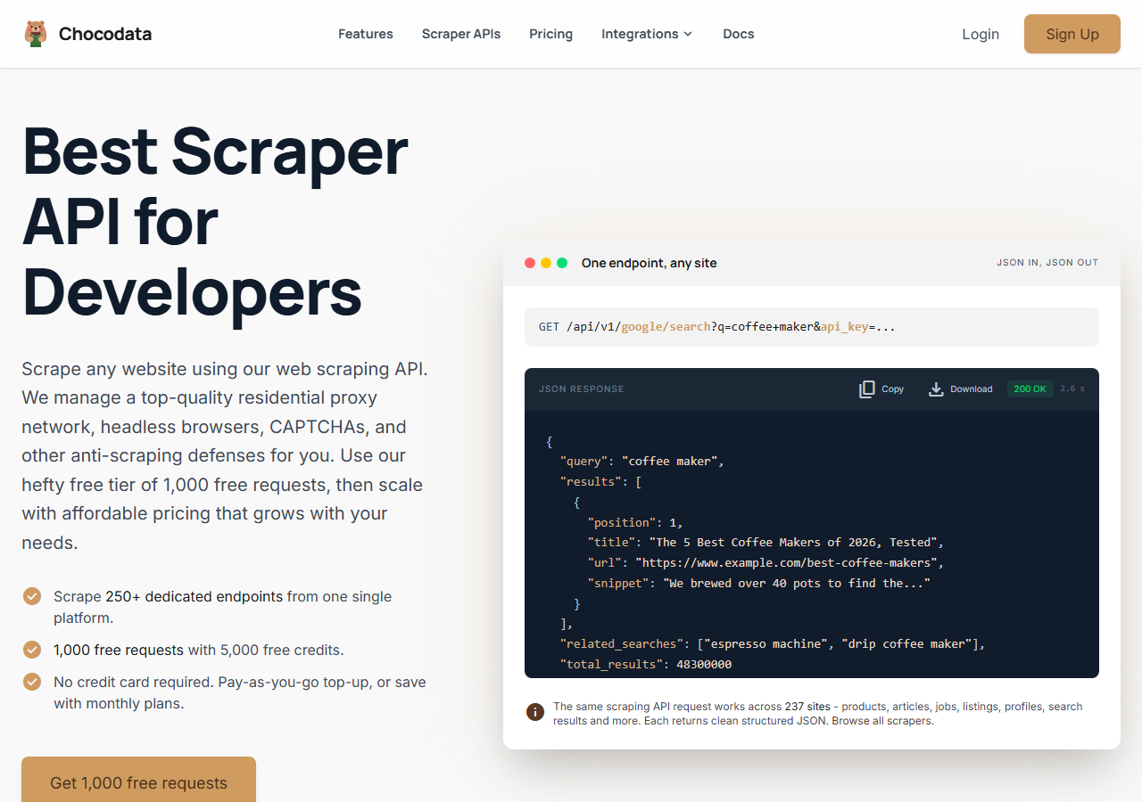 ChocoData homepage - Android app data scraper API